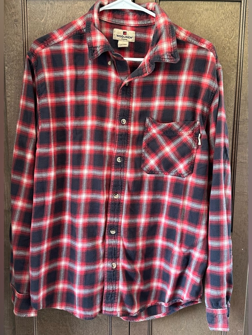 Woolrich Red and Black Plaid Button-Down Cotton Flannel Shirt Size Large